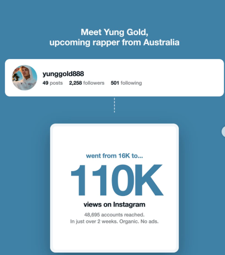 Yung Gold Instagram views growth from 16K to 110K